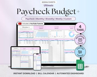 Budget By Paycheck, Google Sheets Budget Template, Paycheck Budget, Monthly Budget, Weekly Budget Planner, Biweekly Budget Tracker