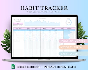 Habit Tracker Spreadsheet, Google Sheets, Weekly Habits, Daily Habit Planner, Goal Planner Dashboard, Digital Daily To Do List Template