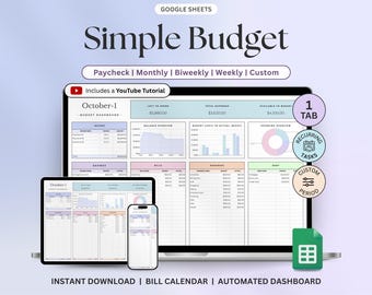 Budget Planner Google Sheet Monthly Budget Spreadsheet Paycheck Budget Template Simple Weekly Financial Planner Beginners Biweekly Budgeting