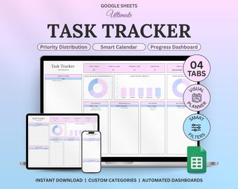 Task Tracker Spreadsheet Template for Google Sheets, To Do List, Productivity Planner, Daily & Weekly Digital Planner, Business Planner