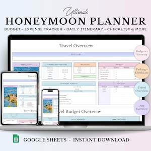 Honeymoon Travel Planner Google Sheets Excel Holiday Organizer Travel Budget Spreadsheet Travel Itinerary Vacation Planner Packing List