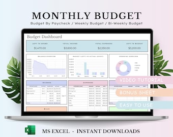 Monthly Budget Spreadsheet Template, Excel Budget Template, Paycheck Budget, Budget Tracker, Budget Planner, Expense Tracker, Weekly Budget