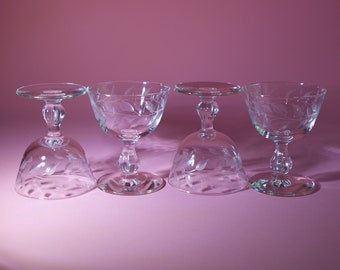 Copas vintage Libbey Coupe con hojas grabadas (4)