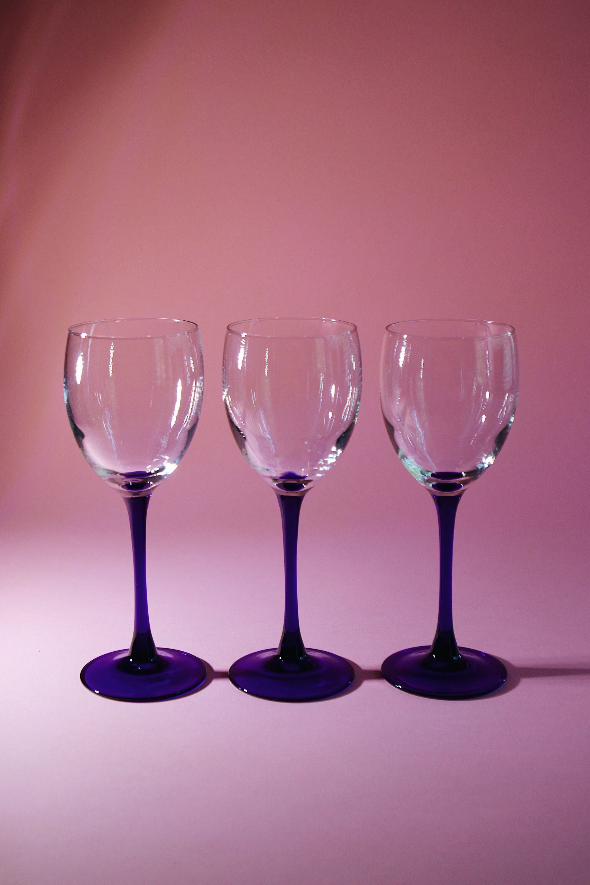 Juego de 3 copas de vino vintage Luminarc France Neptune Colbalt Blue Stemmed Deco Style