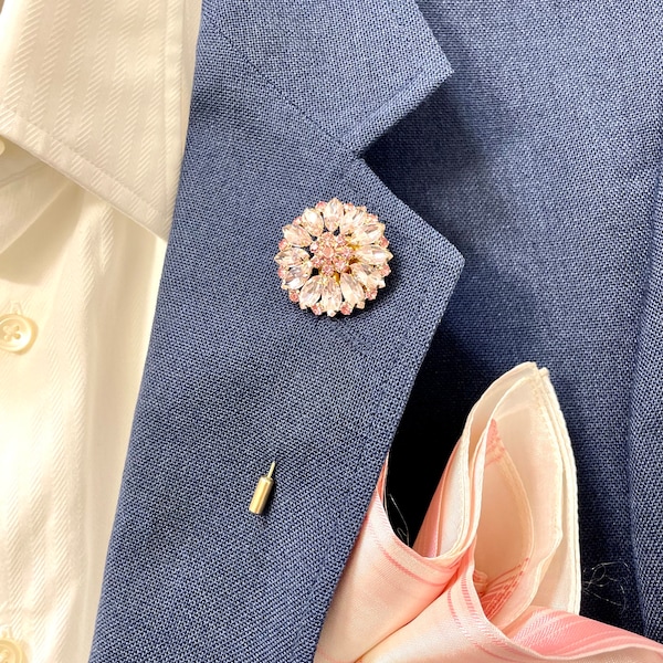 Pink Crystal Lapel Pin | Lapel Pin | Suit Accessory | Brooch | Pin
