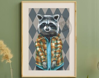 Vintage Raccoon Art Print – Whimsical Animal Home Decor (Digital Download)