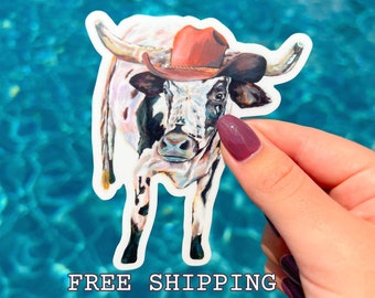 Cowboy Steer Sticker - Hand-Painted Waterproof Vinyl Decal