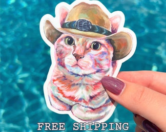 Cowboy Cat Sticker: Hand-Painted Western Cowgirl Art