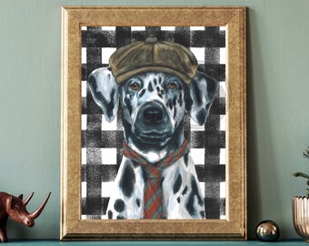 Vintage Dalmatiner Kunstdruck - eleganter Hund mit Hut und Krawatte (digitaler Download)