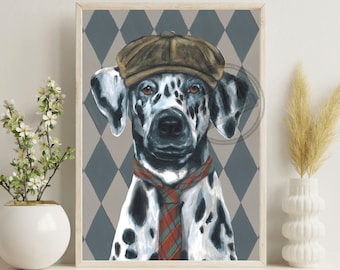 Vintage Dalmatiner Kunstdruck - eleganter Hund mit Mütze (digitaler Download)