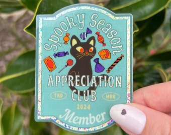 Spooky Season Glitter Sticker – Fall Black Cat Design