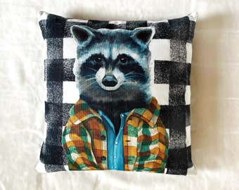 Raccoon Pillow Cover | Rustic Fall Woodland Animal, 18x18