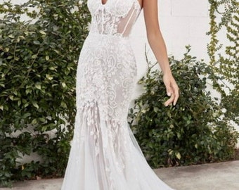 Giselle Lace and Chiffon Mermaid Wedding Dress