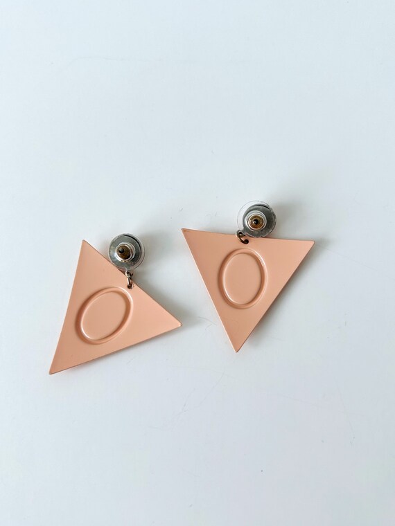Vintage Triangle Peach Tone Metal Earrings, Stud … - image 3
