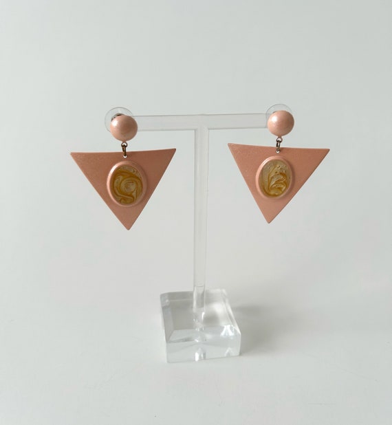 Vintage Triangle Peach Tone Metal Earrings, Stud … - image 4