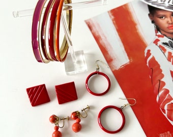 Red Vintage Bundle. Metal Earrings, Acrylic Earrings, Metal Bracelets.