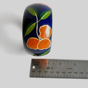 Wood Hand Painted Bracelet Bangle. Dark Blue. Orange Flowers. image 7