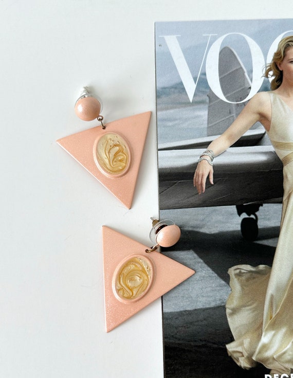 Vintage Triangle Peach Tone Metal Earrings, Stud … - image 1