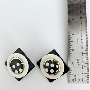 Statement Acrylic Round Square Earrings. Black and White Polka dots. 1980's. image 5