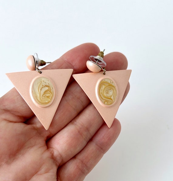 Vintage Triangle Peach Tone Metal Earrings, Stud … - image 2