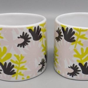 2 New Fringe Studio Floral Mugs w/ Gold Handles Anthropologie Pink Green w/ Tags image 1