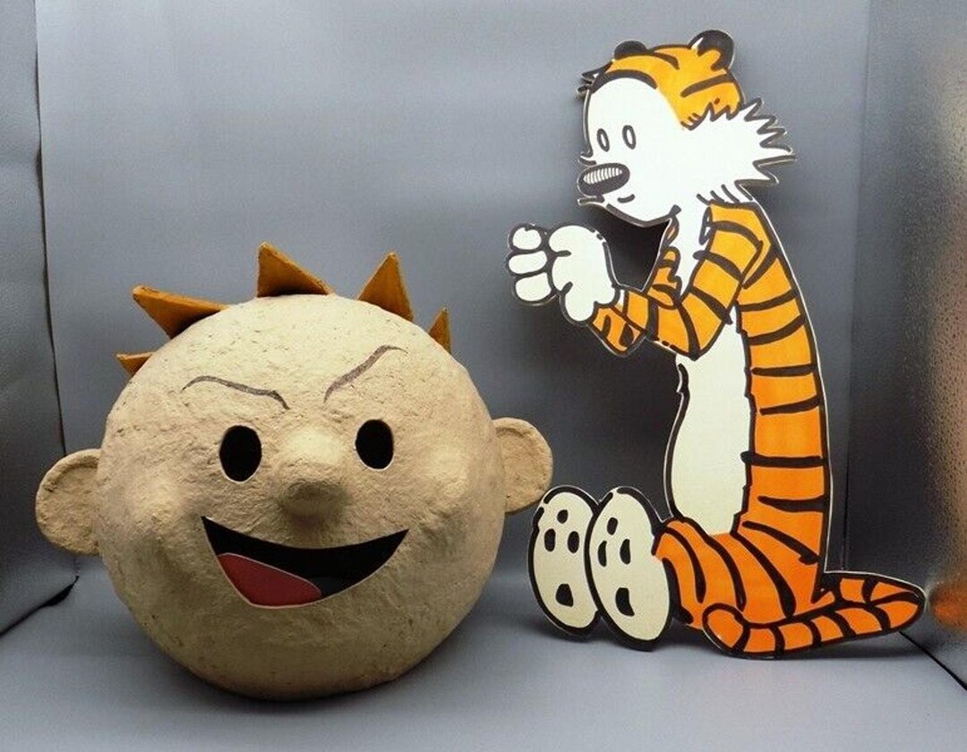 Calvin &amp; Hobbes Fan Art Handmade Costume Paper Mache Full Head Comics ...