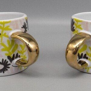 2 New Fringe Studio Floral Mugs w/ Gold Handles Anthropologie Pink Green w/ Tags image 3