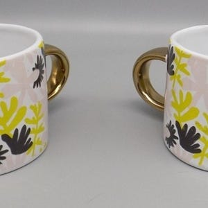 2 New Fringe Studio Floral Mugs w/ Gold Handles Anthropologie Pink Green w/ Tags image 7