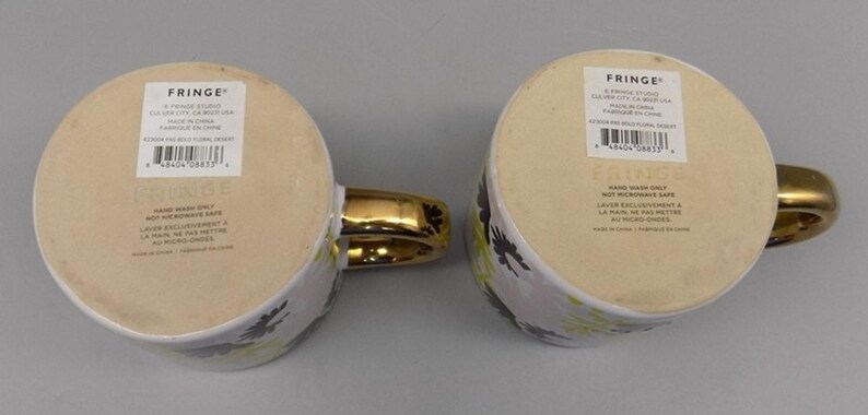 2 New Fringe Studio Floral Mugs w/ Gold Handles Anthropologie Pink Green w/ Tags image 5