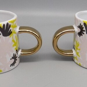 2 New Fringe Studio Floral Mugs w/ Gold Handles Anthropologie Pink Green w/ Tags image 4