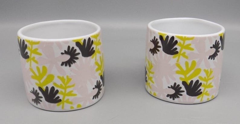 2 New Fringe Studio Floral Mugs w/ Gold Handles Anthropologie Pink Green w/ Tags image 8