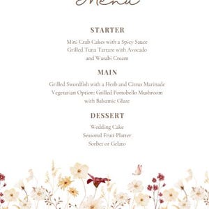 Fall Florals Wedding/Rehearsal Dinner Menu Template Digital Download Fully Customizable
