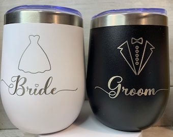 Set von 2-12 Unzen Braut & Bräutigam Weingläser|Hochzeit|Geschenke für Braut und Bräutigam| Hochzeitsgeschenke| für Sie und Ihn| Hochzeitsgeschenkkorb