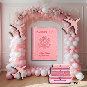 Party Panel decor, UV printed, coroplast cutouts party decorations: Travel Party Decorations, Passport cutouts, airplane travel Party Props