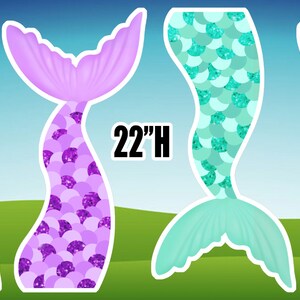 Yard cards decor, Lawn Decor, UV printed, coroplast cutouts party decorations: Mermaid Tails set, Mermaid Party theme.