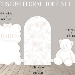 Backdrop Panel Sketch Bear, Party Decor, UV printed, coroplast cutout party decorations: Beige Toile Animals, Beige Toile Floral Party Props
