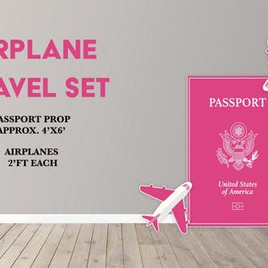 Party Panel decor, UV printed, coroplast cutouts party decorations: Travel Party Decorations, Passport cutouts, airplane travel Party Props