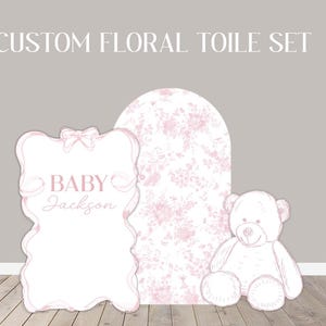 Backdrop Panel Sketch Bear, Party Decor, UV printed, coroplast cutout party decorations: Pink Toile Animals, Pink Toile Floral Party Props