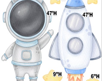 Party Panel decor, UV printed, coroplast cutouts party decorations: Space Theme, Astronaut and Rocket about 4ft tall