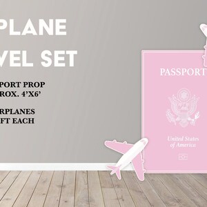 Party Panel decor, UV printed, coroplast cutouts party decorations: Travel Party Decorations, Passport cutouts, airplane travel Party Props