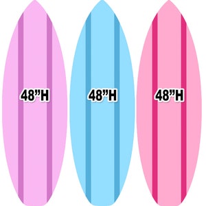Yard cards, Party decor, UV printed, coroplast cutouts party decorations: 4FT Surfboard cutouts, party props