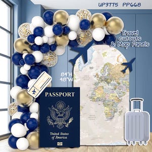 Party Panel decor, UV printed, coroplast cutouts party decorations: Travel Party Decorations, Passport cutouts, airplane travel Party Props