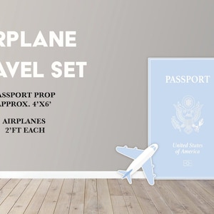 Party Panel decor, UV printed, coroplast cutouts party decorations: Travel Party Decorations, Passport cutouts, airplane travel Party Props