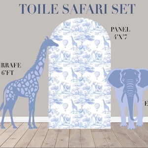 Backdrop Panel Safari, Lawn Decor, UV printed, coroplast cutouts party decorations: Blue Safari Toile Animals, Blue Toile safari Party Props