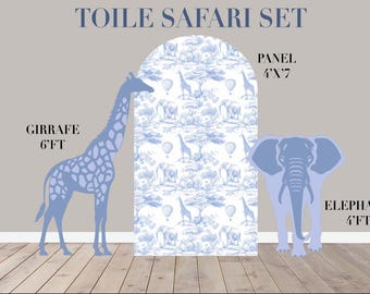 Backdrop Panel Safari, Lawn Decor, UV printed, coroplast cutouts party decorations: Blue Safari Toile Animals, Blue Toile safari Party Props