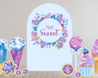 Ice cream decor, Two sweet Decor, UV printed, coroplast cutouts party decorations: 6FT Two Sweet, Sweets Theme Backdrop Panel