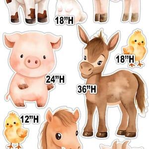 Yard cards decor, Lawn Decor, UV printed, coroplast cutouts party decorations: Cute Farm Animals party props, yard signs.