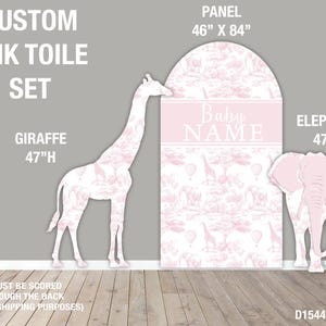 Backdrop Panel Safari, Lawn Decor, UV printed, coroplast cutouts party decorations: Pink Safari Toile Animals, Pink Toile safari Party Props