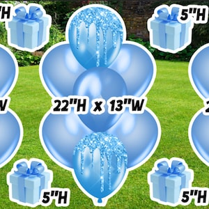 Yard cards decor, Lawn Decor, UV printed, coroplast cutouts party decorations: Baby Blue Balloons, Yard Cards Decor