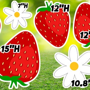 Yard cards decor, Lawn Decor, UV printed, coroplast cutouts party decorations: Strawberry and Daisies set Yard Signs.